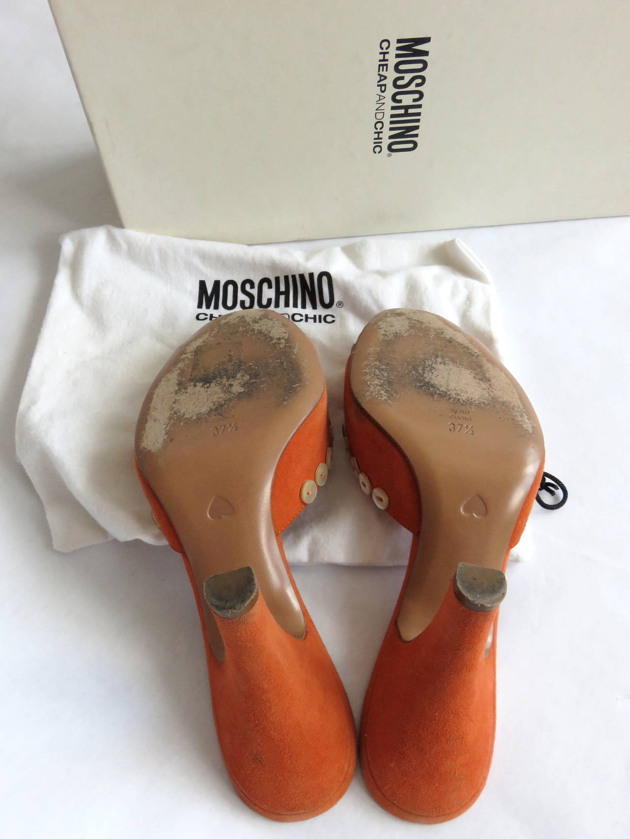 1990's MOSCHINO Button detail suede heels shoes For Sale 3