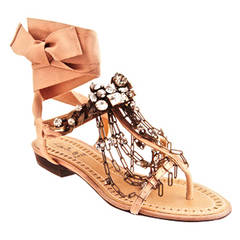 New LANVIN PARIS Chain-link rhinestone sandals shoes