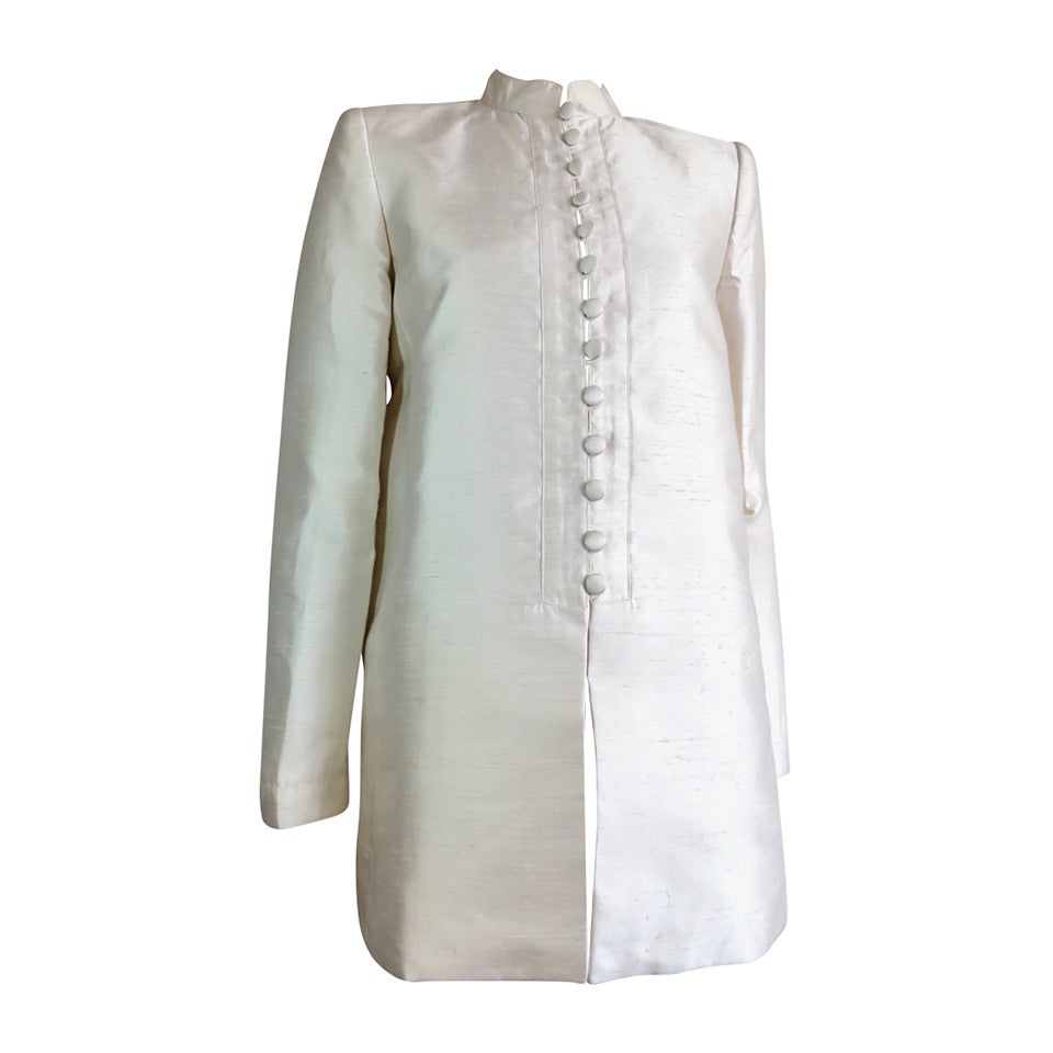 1980's OSCAR DE LA RENTA Silk Shantung Nehru-style jacket For Sale