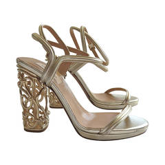 VALENTINO Metallic gold leather & metal cage heels shoes