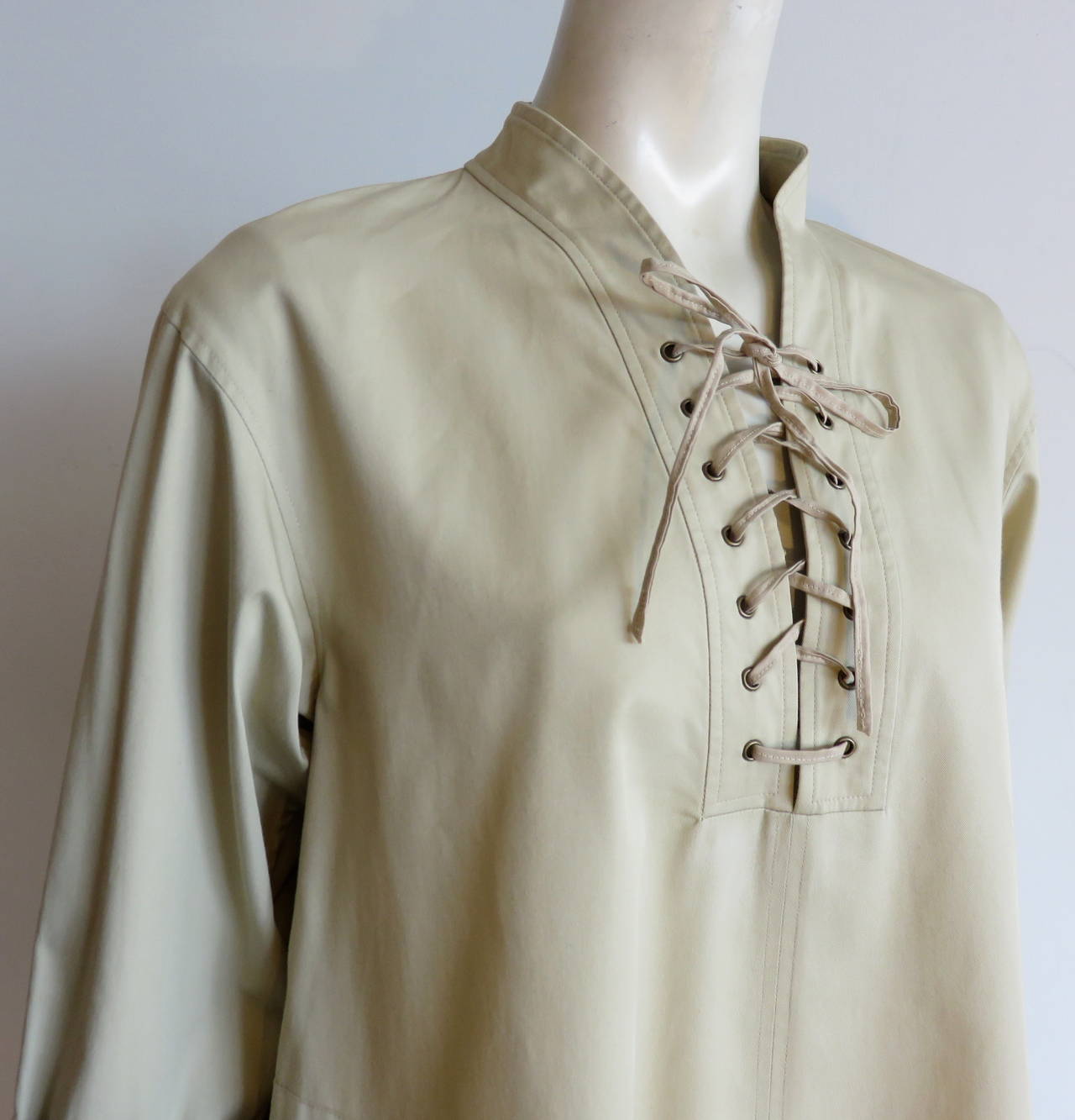 Beige 1990's YVES SAINT LAURENT YSL Safari tunic dress For Sale