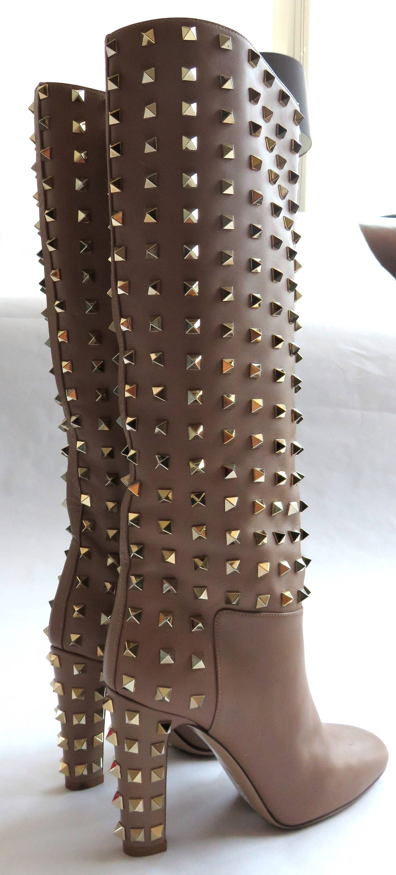 2014 VALENTINO Rockstud Leather knee-high boots unworn at 1stDibs