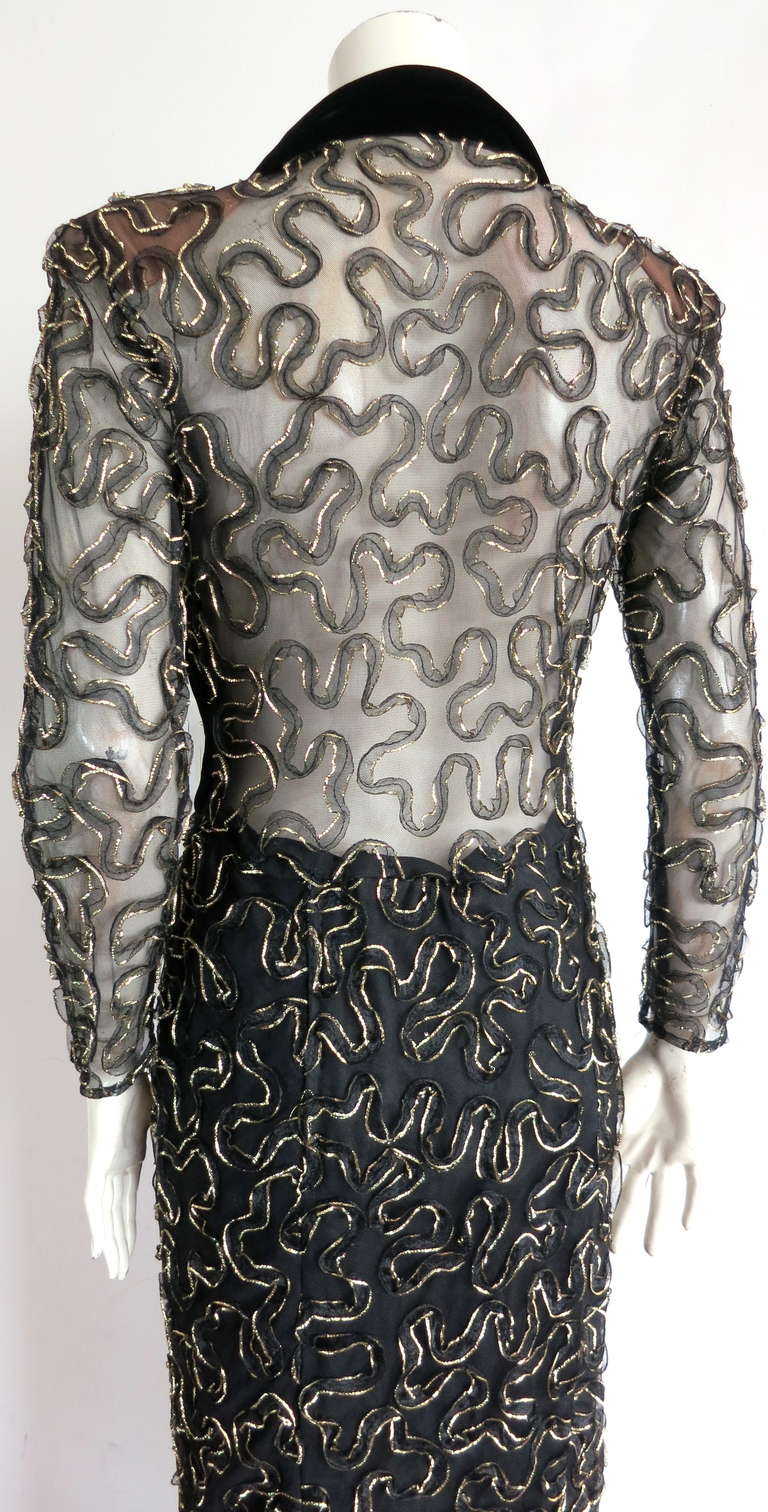 Black 1980's JACQUELINE DE RIBES Couture evening dress For Sale