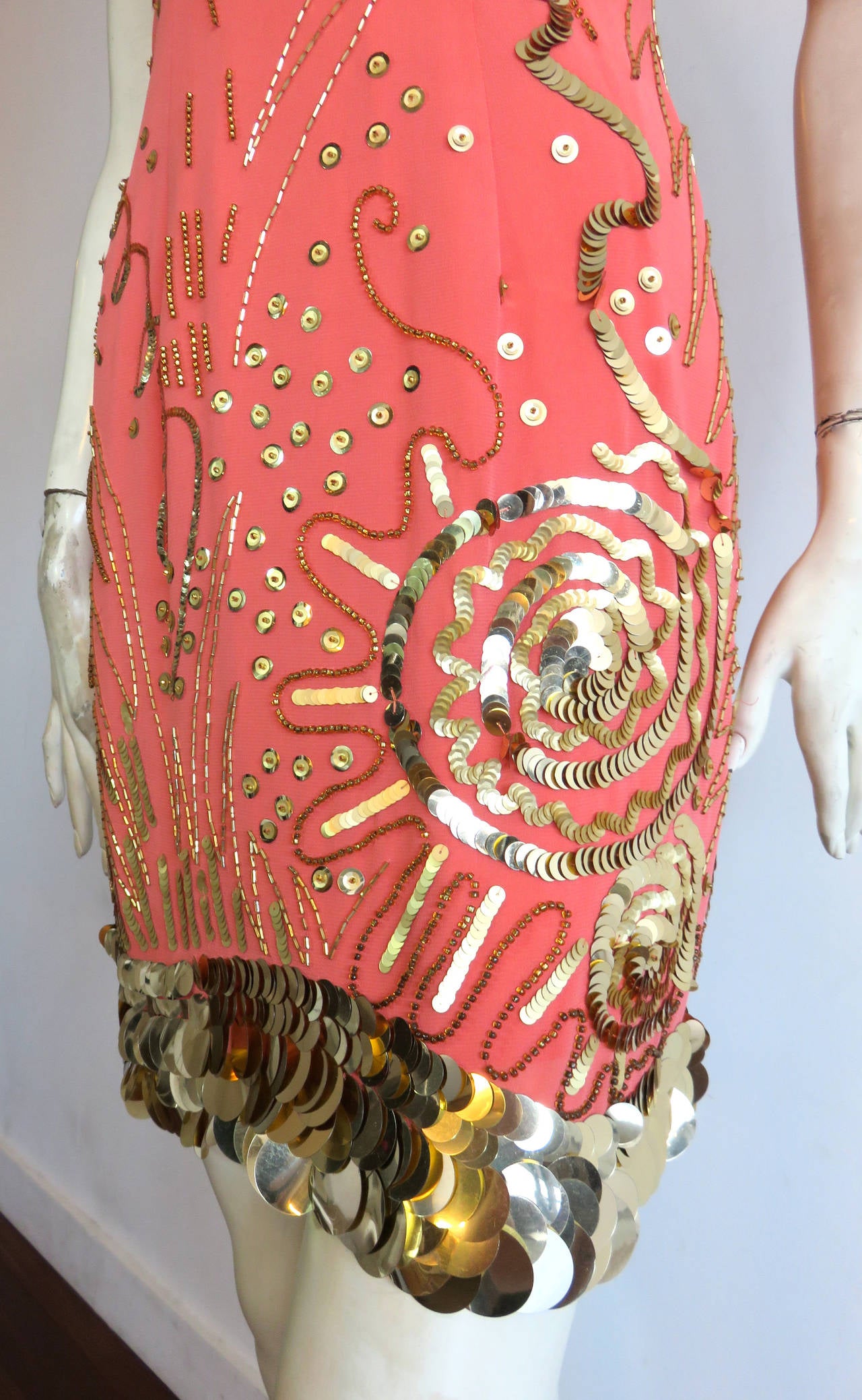 1980's FABRICE Embellished silk cocktail dress For Sale 1