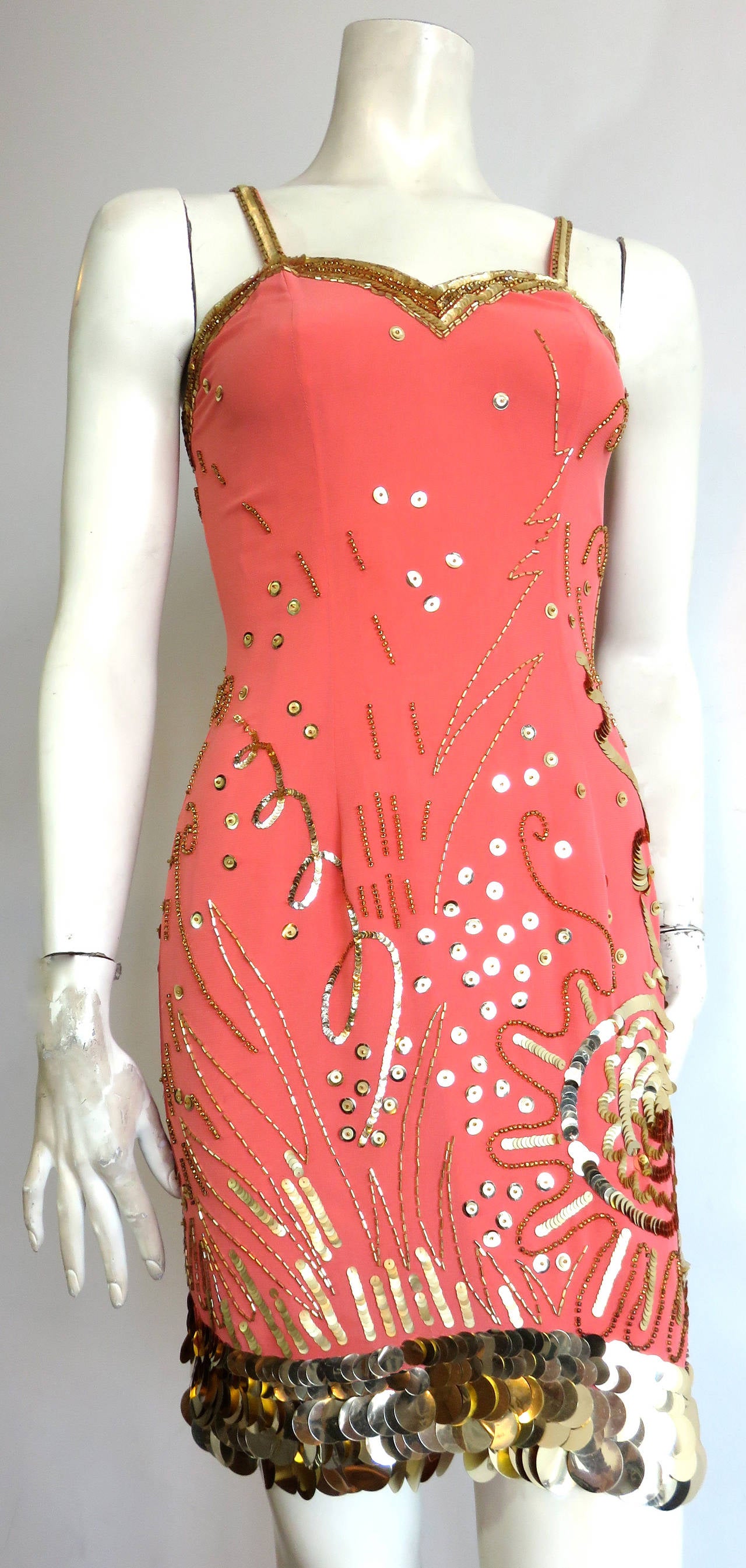 1980's FABRICE Embellished silk cocktail dress In Excellent Condition For Sale In Newport Beach, CA