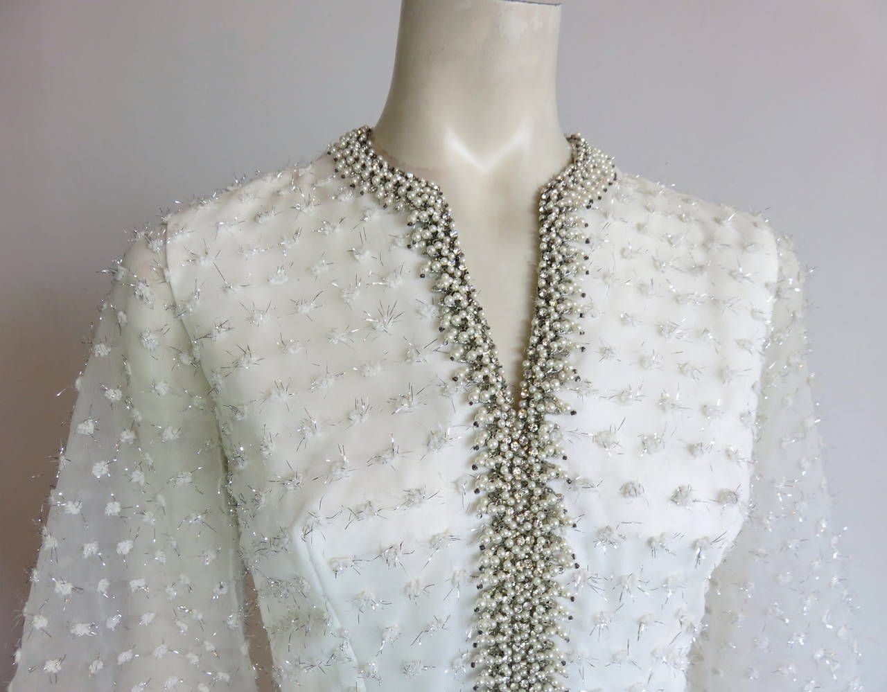 1960's ROSE TAFT Couture dress with pearl beading For Sale 1