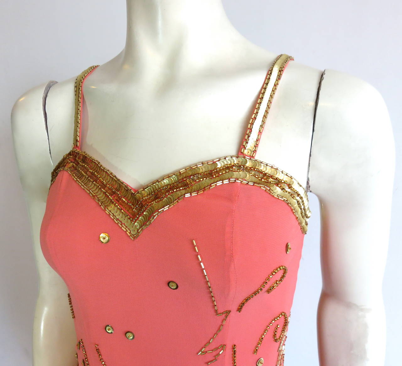 1980's FABRICE Embellished silk cocktail dress For Sale 2