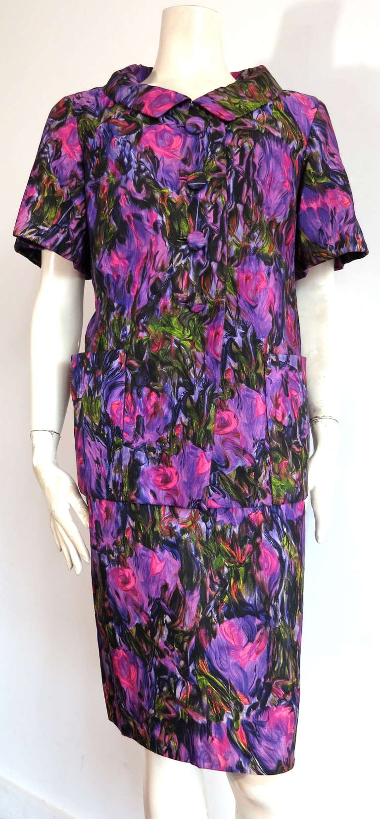 1961 CHRISTIAN DIOR NY Floral dress & jacket set For Sale 3