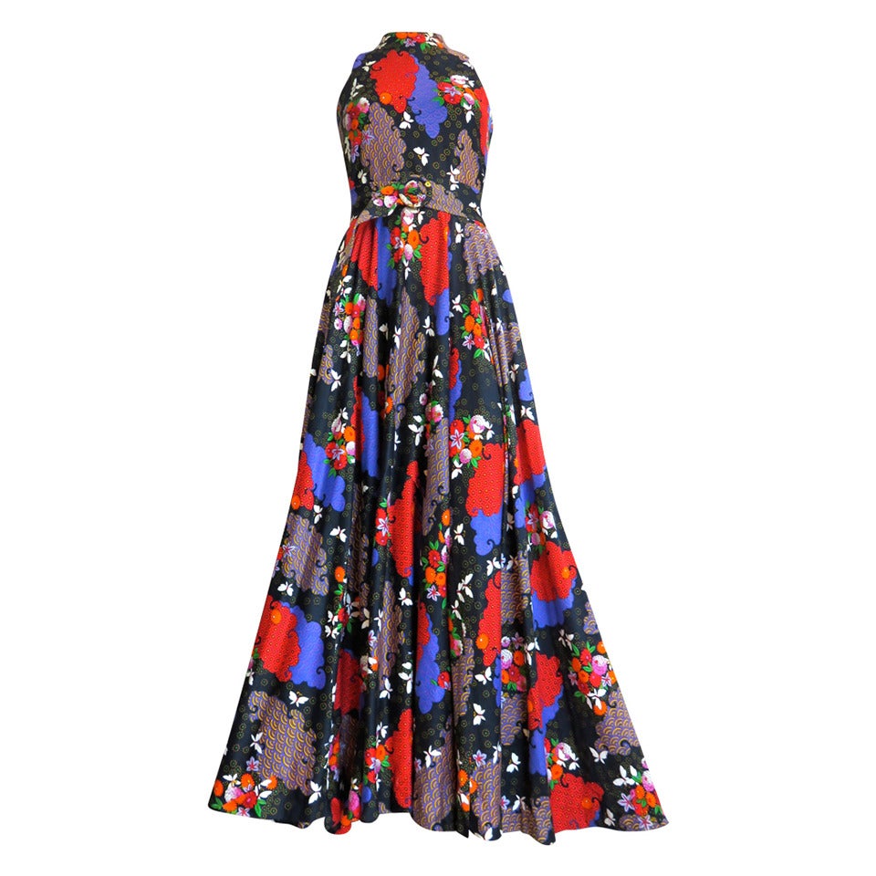 1970's GEOFFREY BEENE BOUTIQUE Floral print dress & belt For Sale