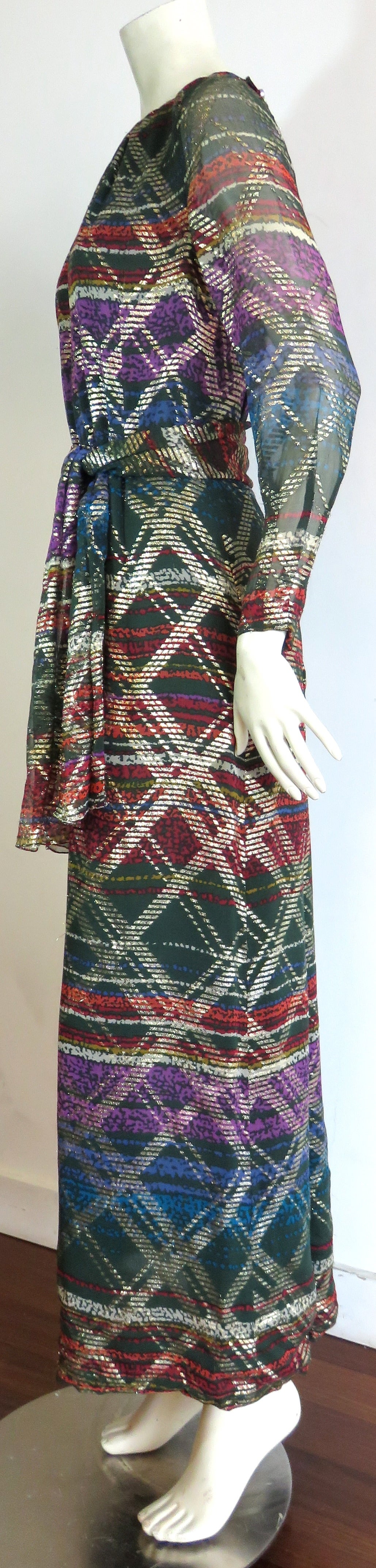 Women's 1975 PAULINE TRIGERE Metallic silk chiffon evening dress For Sale