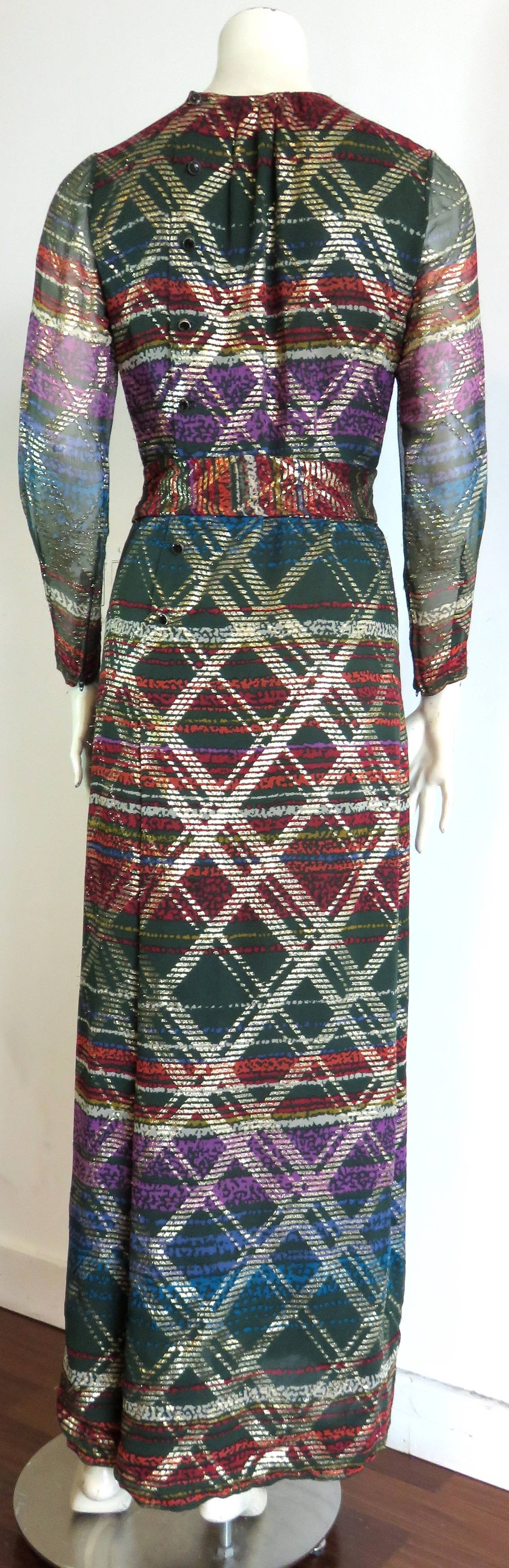 1975 PAULINE TRIGERE Metallic silk chiffon evening dress For Sale 1