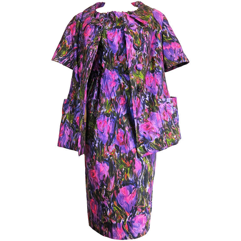 1961 CHRISTIAN DIOR NY Floral dress & jacket set For Sale