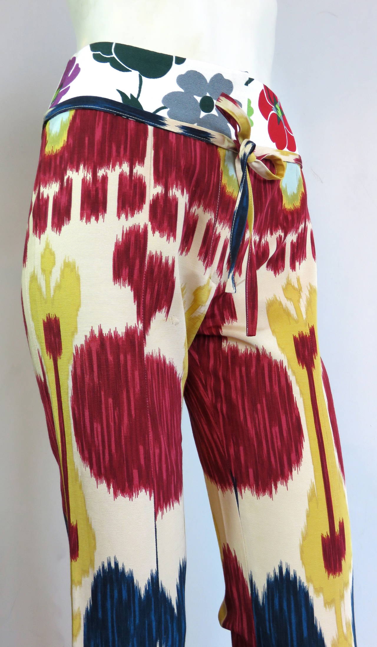 2001 CHRISTIAN DIOR by JOHN GALLIANO Ikat trousers pants For Sale 2