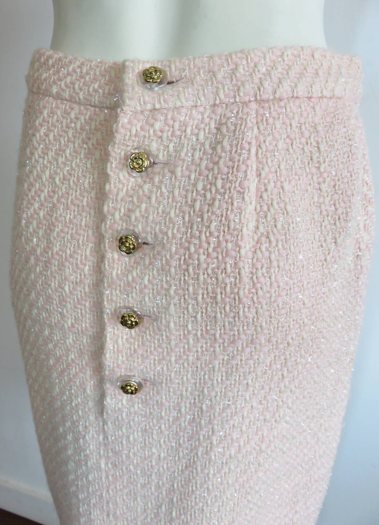 CHANEL PARIS Pink & ivory tweed 2pc. skirt suit 4