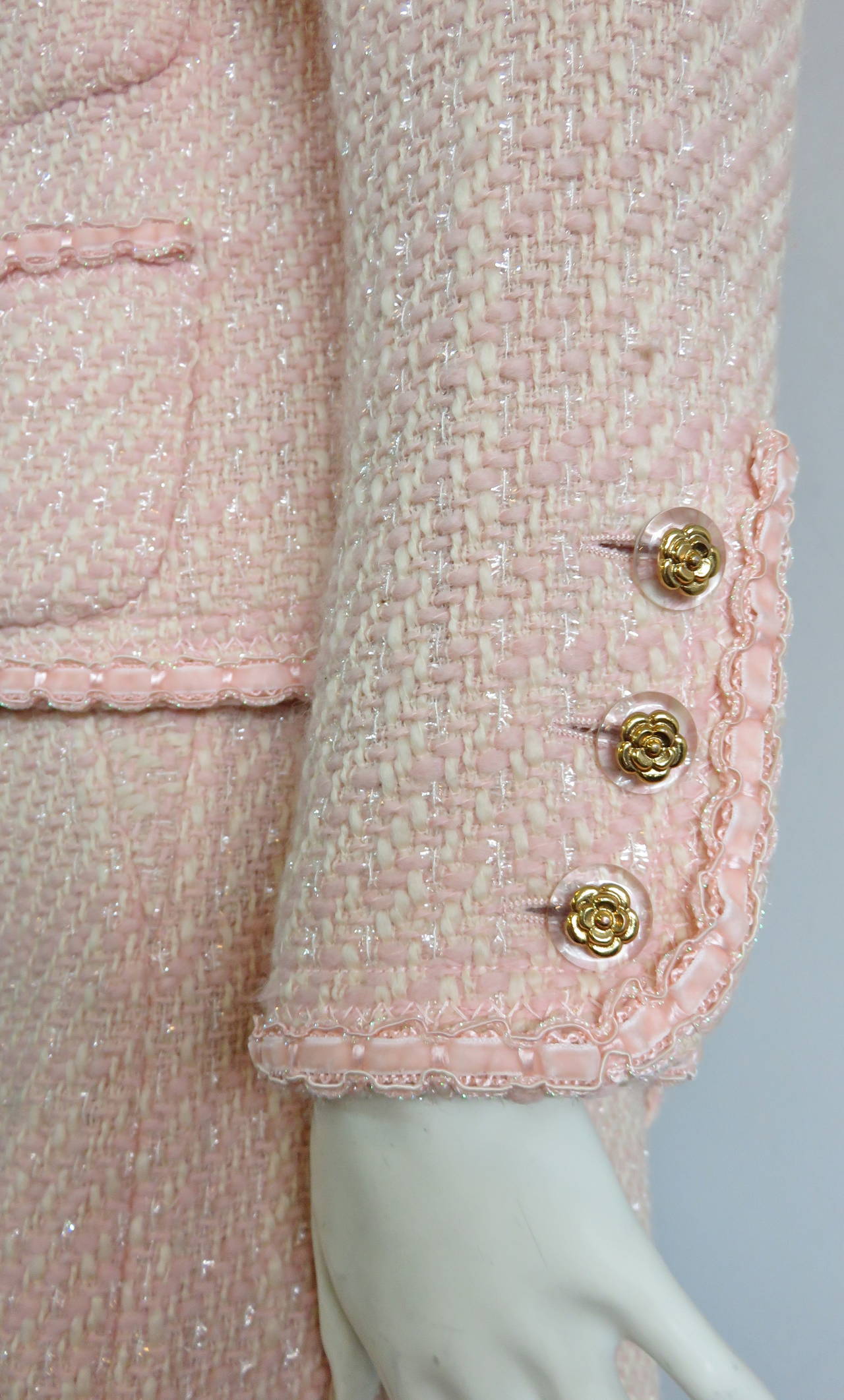 CHANEL PARIS Pink & ivory tweed 2pc. skirt suit 1