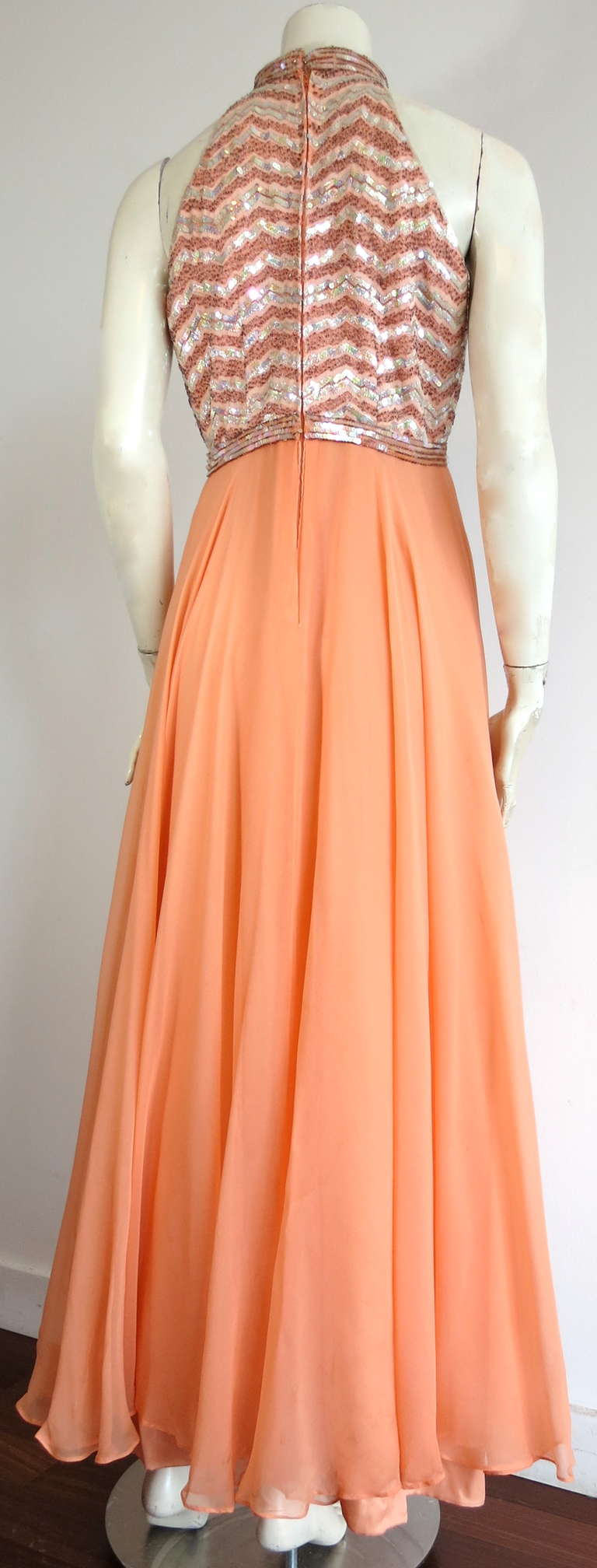 1960's Beaded silk dress & marabou evening cape For Sale 2