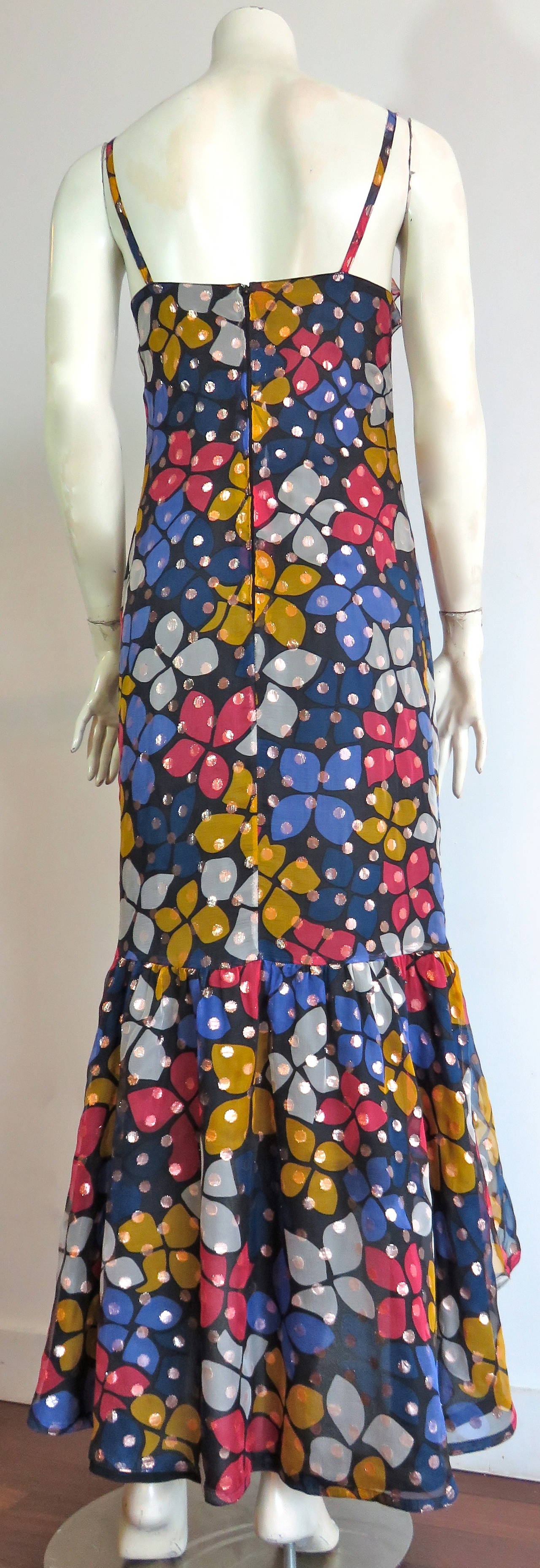 Women's 1970's SONIA RYKIEL Metallic silk floral dress For Sale