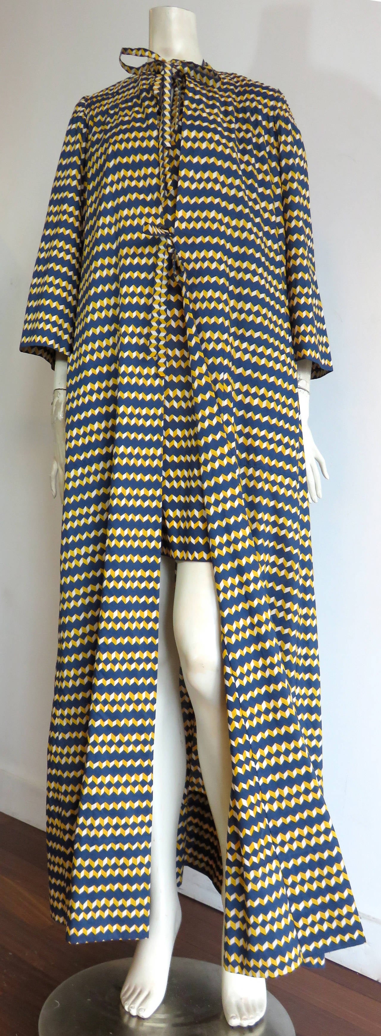 Women's 1970's GIVENCHY Couture 2pc. chevron striped robe & tunic dress set