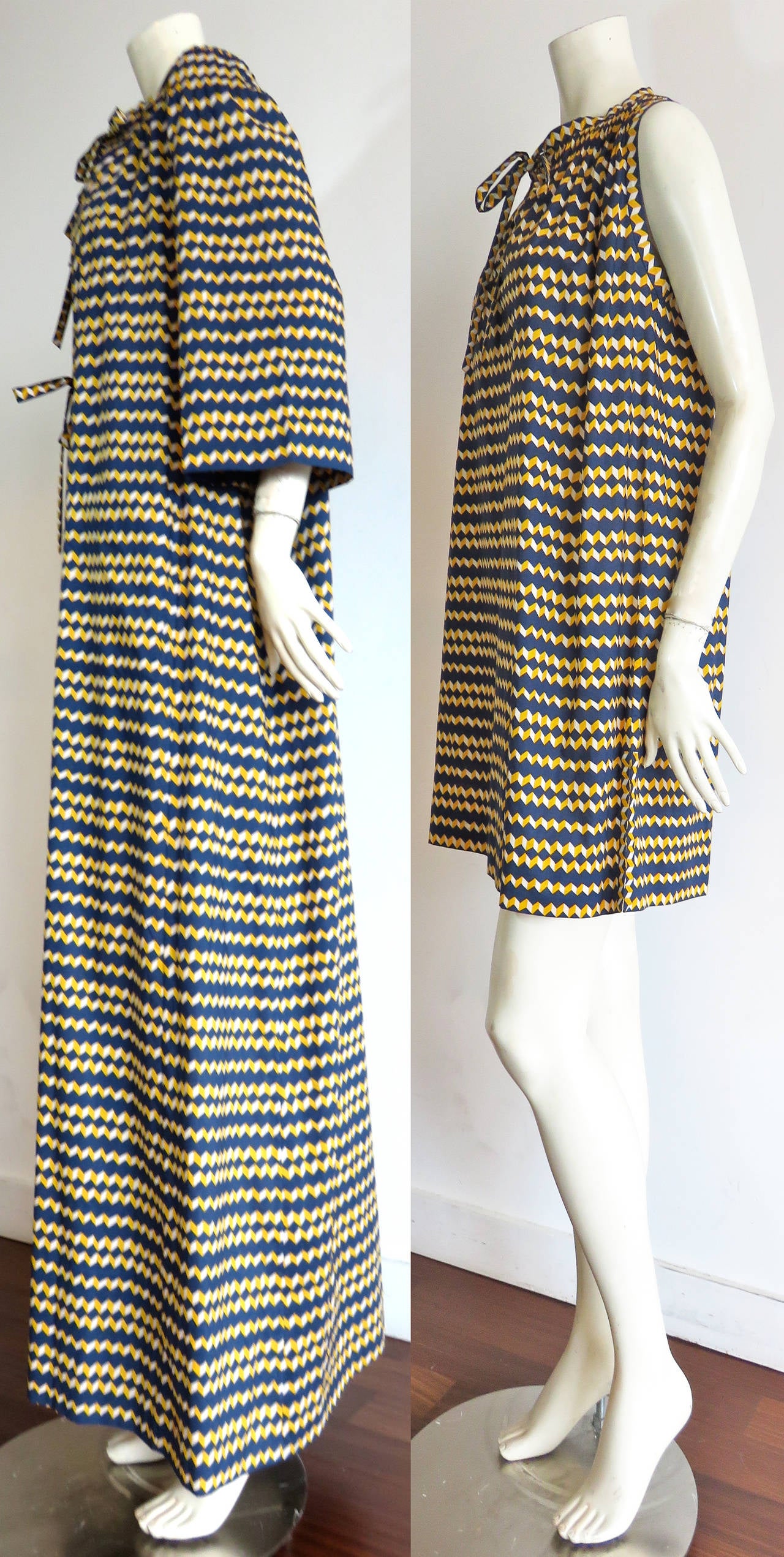 1970's GIVENCHY Couture 2pc. chevron striped robe & tunic dress set 2