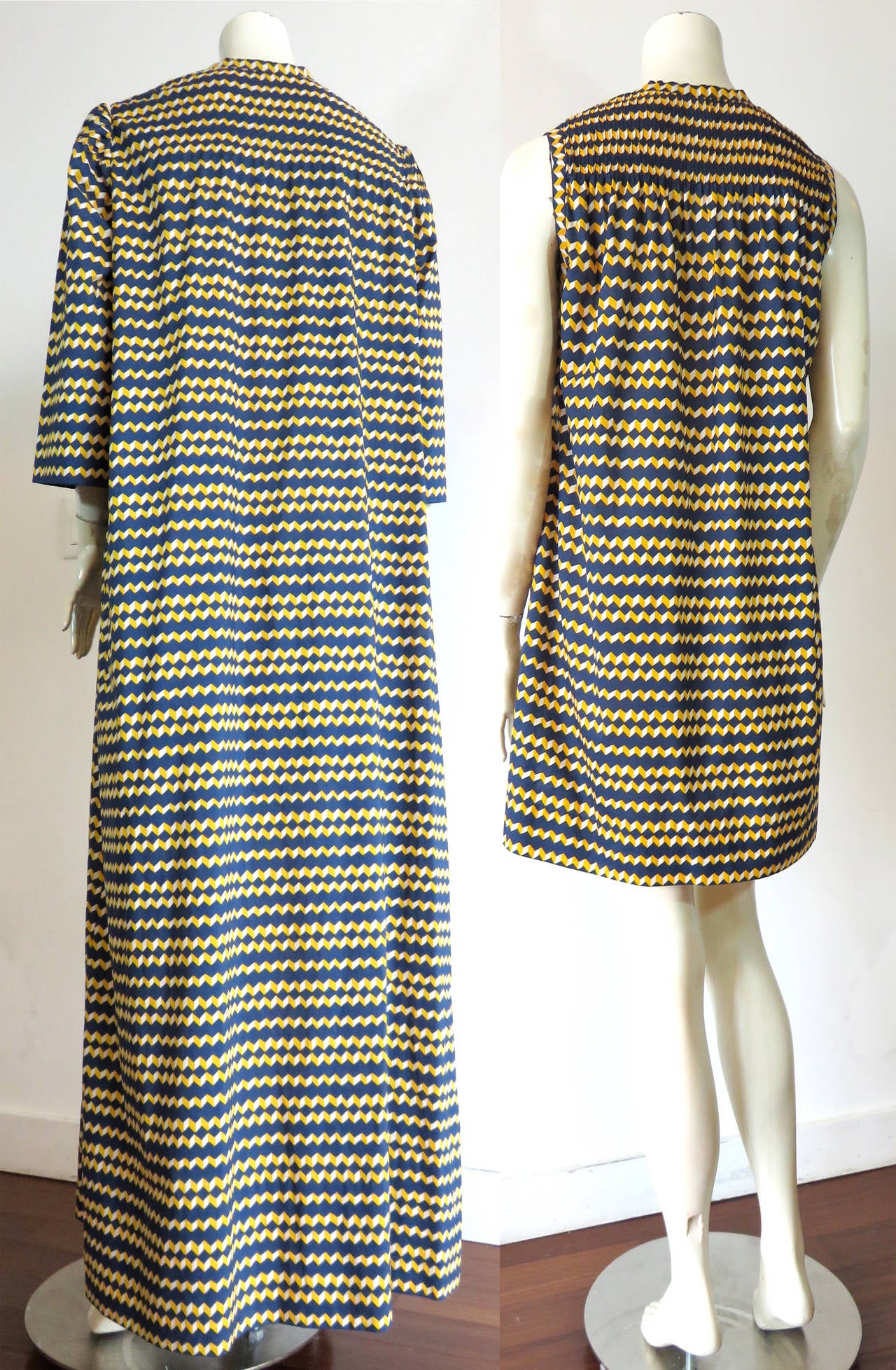 1970's GIVENCHY Couture 2pc. chevron striped robe & tunic dress set 3