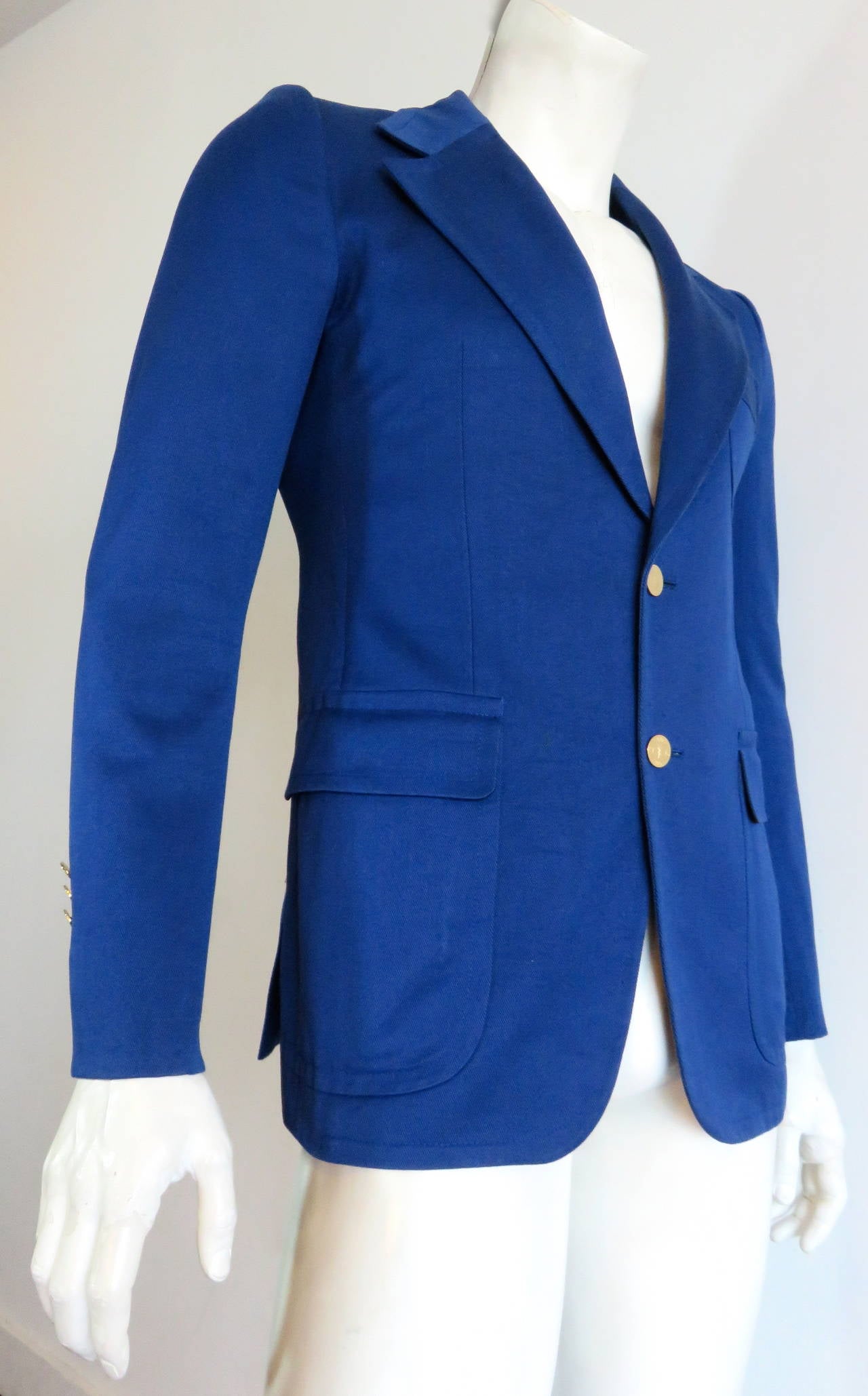 YVES SAINT LAURENT by Tom Ford Men's French blue twill blazer jacket In Excellent Condition In Newport Beach, CA