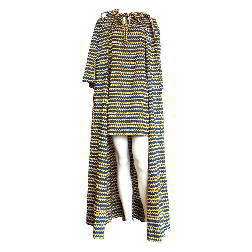 1970's GIVENCHY Couture 2pc. chevron striped robe & tunic dress set