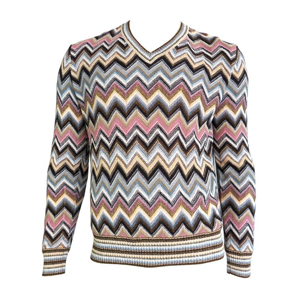MISSONI Men's linen chevron striped beach sweater For Sale