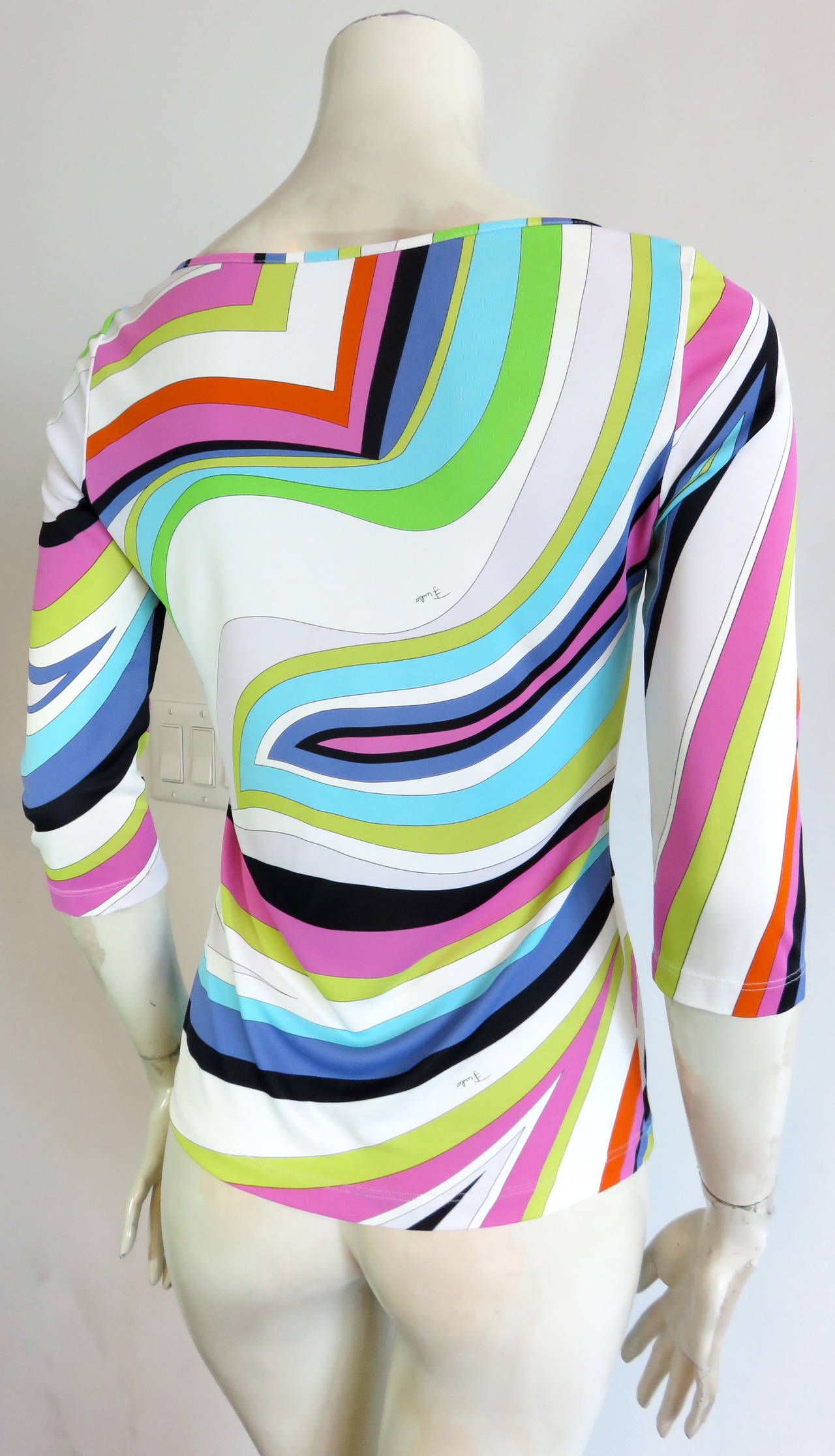 EMILIO PUCCI Rainbow swirl print top blouse In Excellent Condition In Newport Beach, CA