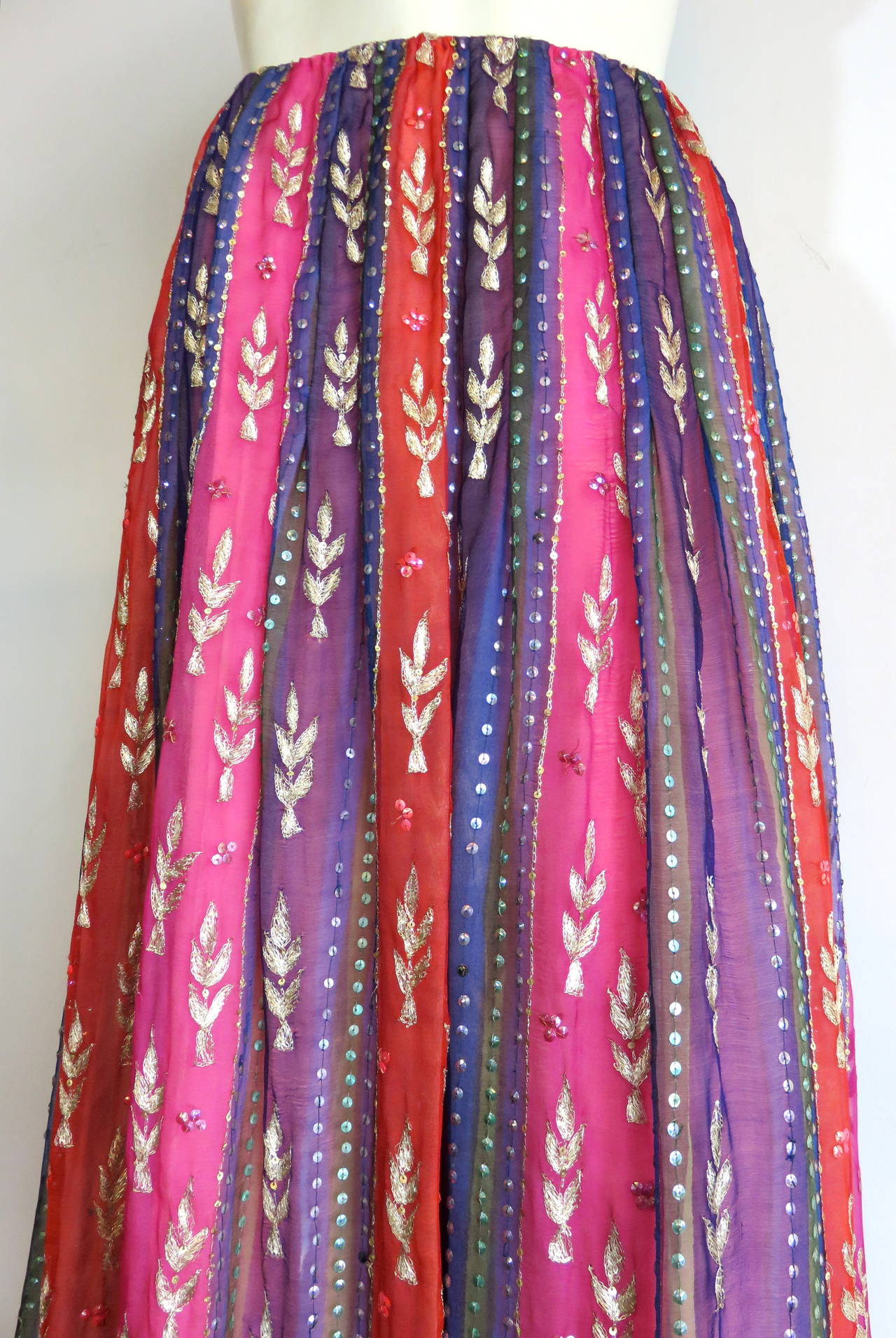 Pink 1970's GIVENCHY Haute Couture embellished silk skirt For Sale