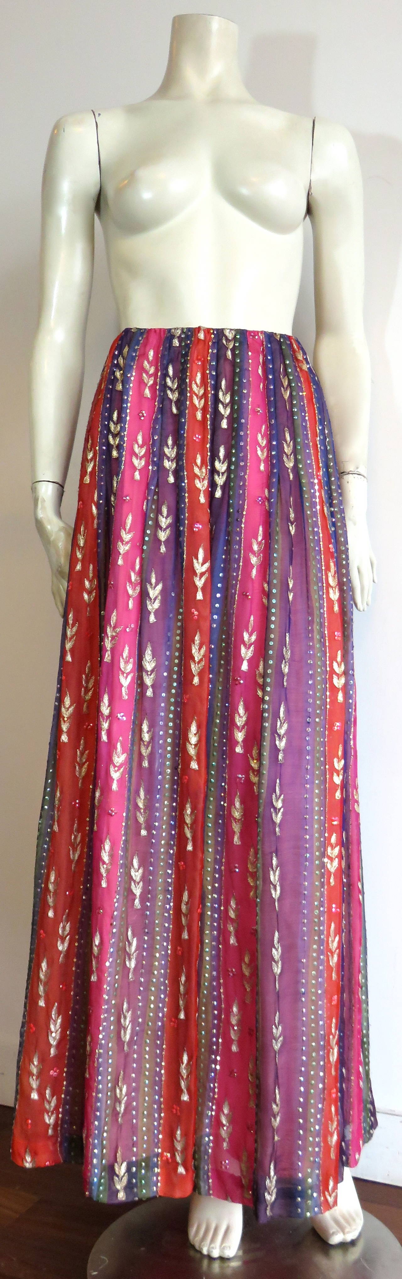 1970's GIVENCHY Haute Couture embellished silk skirt In Excellent Condition For Sale In Newport Beach, CA