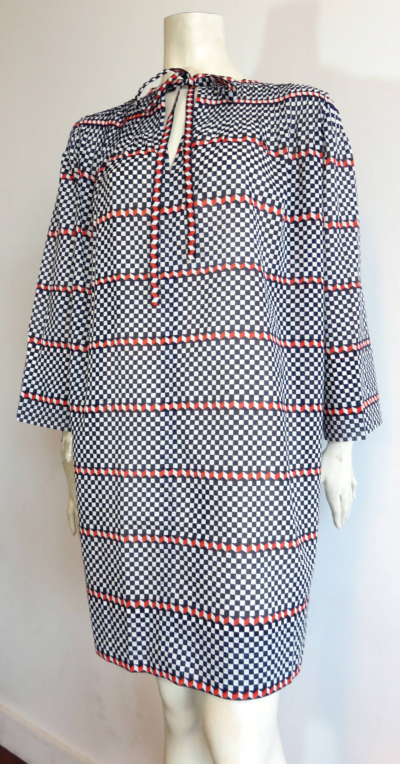 Gray 1970's GIVENCHY Haute Couture cotton/silk check tunic For Sale