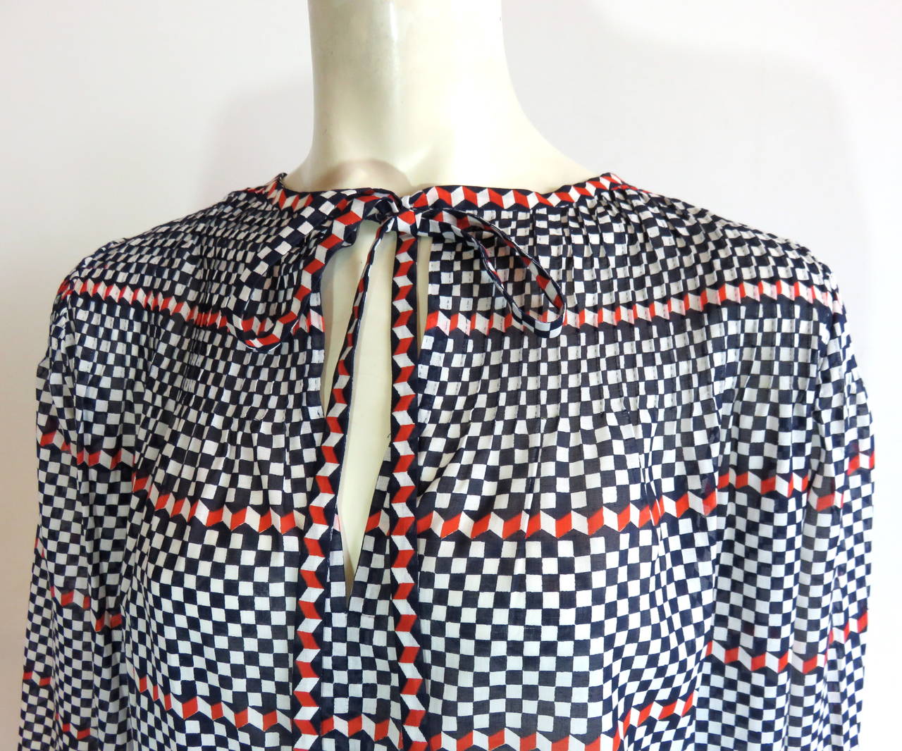 1970's GIVENCHY Haute Couture cotton/silk check tunic In New Condition For Sale In Newport Beach, CA