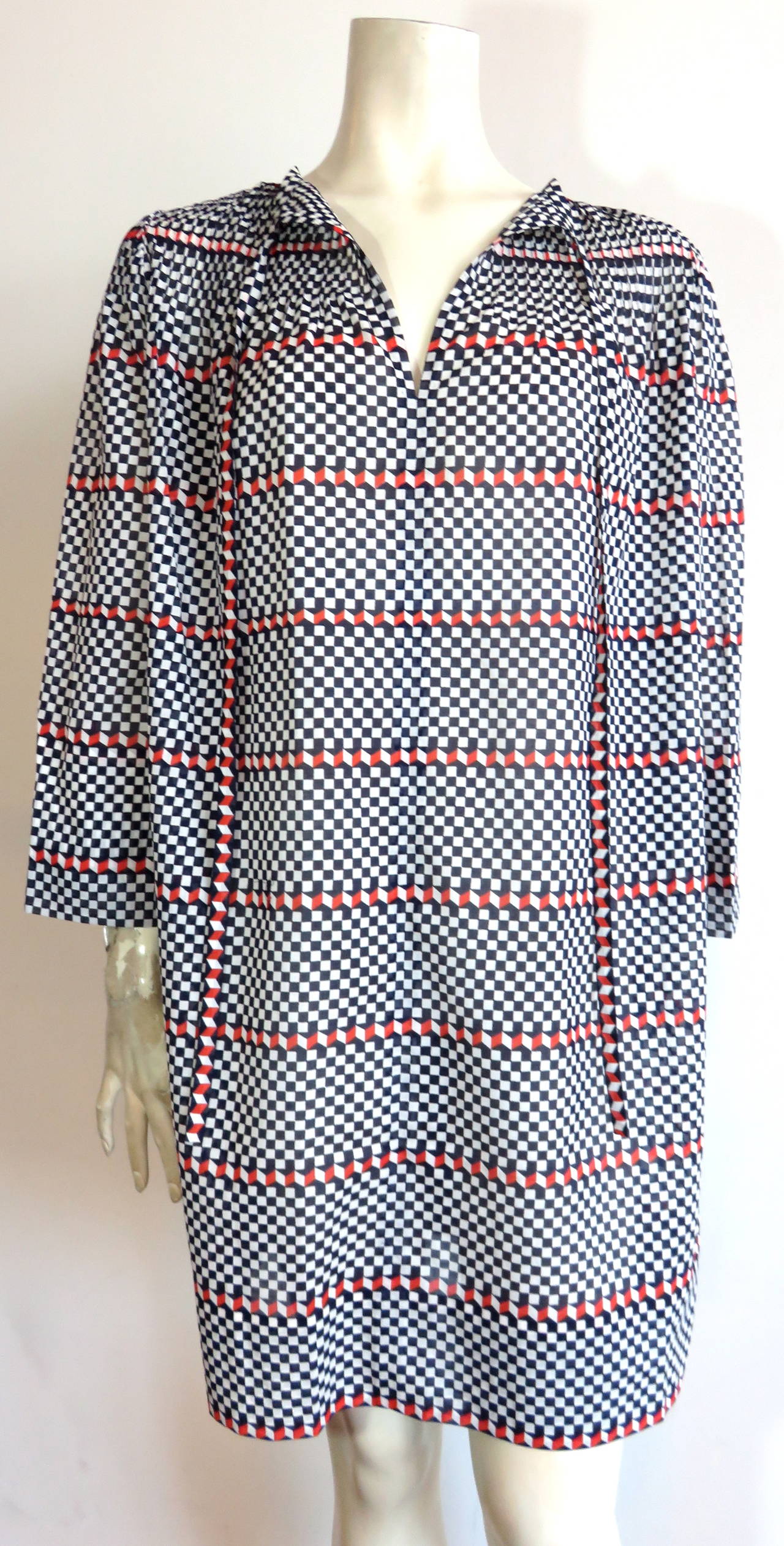 Women's 1970's GIVENCHY Haute Couture cotton/silk check tunic For Sale