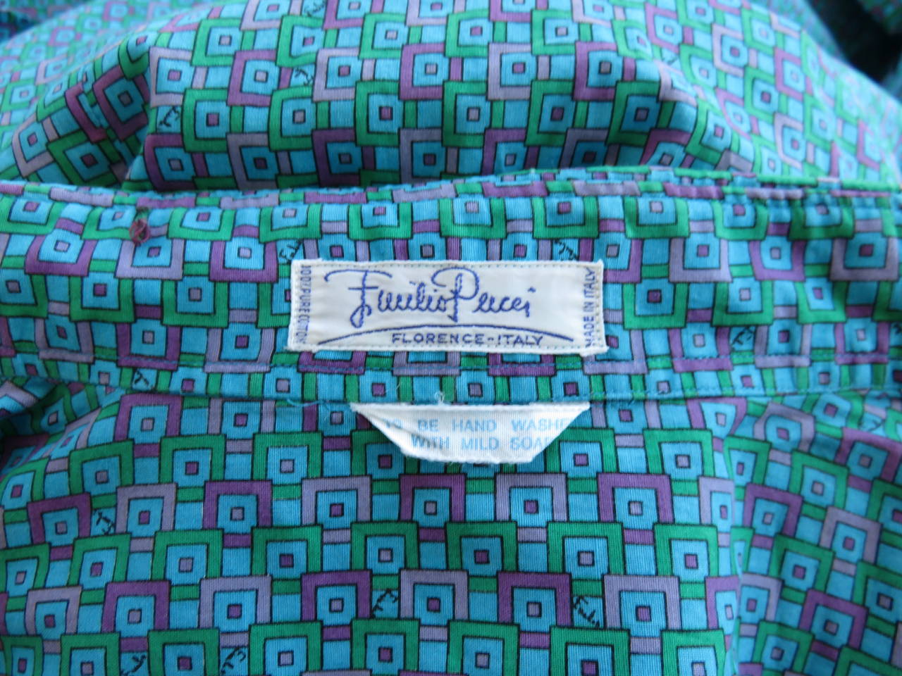 1970's EMILIO PUCCI Men's signed squares printed woven shirt 3
