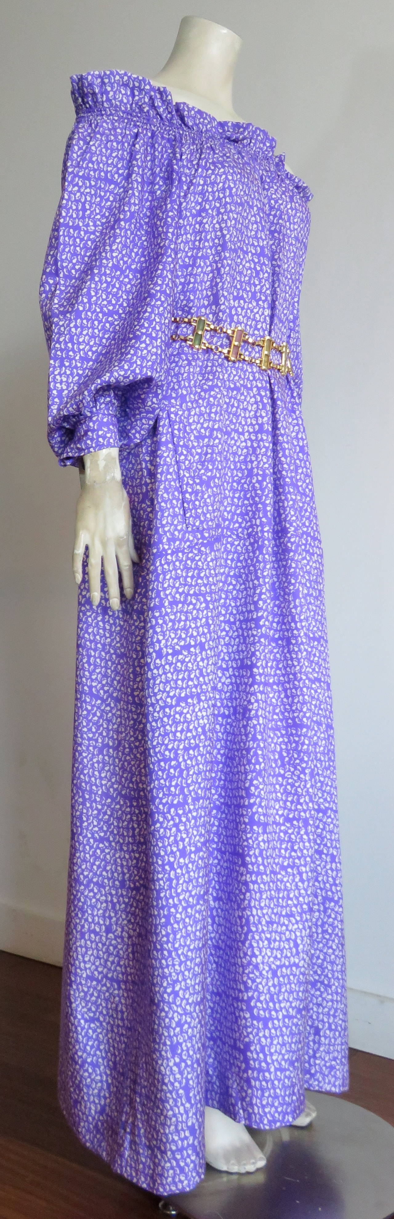 Purple 1970's GIVENCHY Haute Couture silk dress For Sale