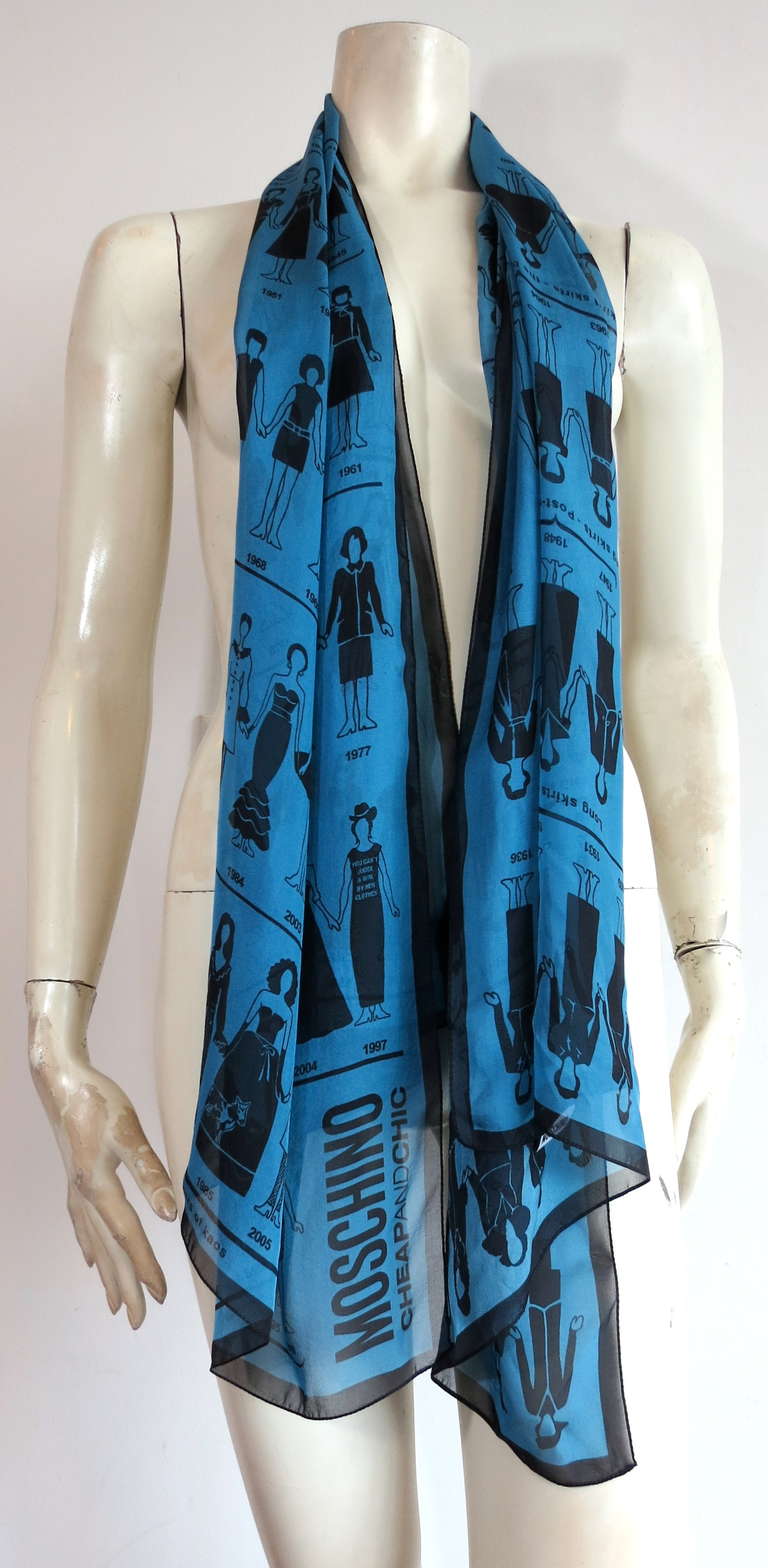 Blue MOSCHINO Fashion time-line scarf For Sale