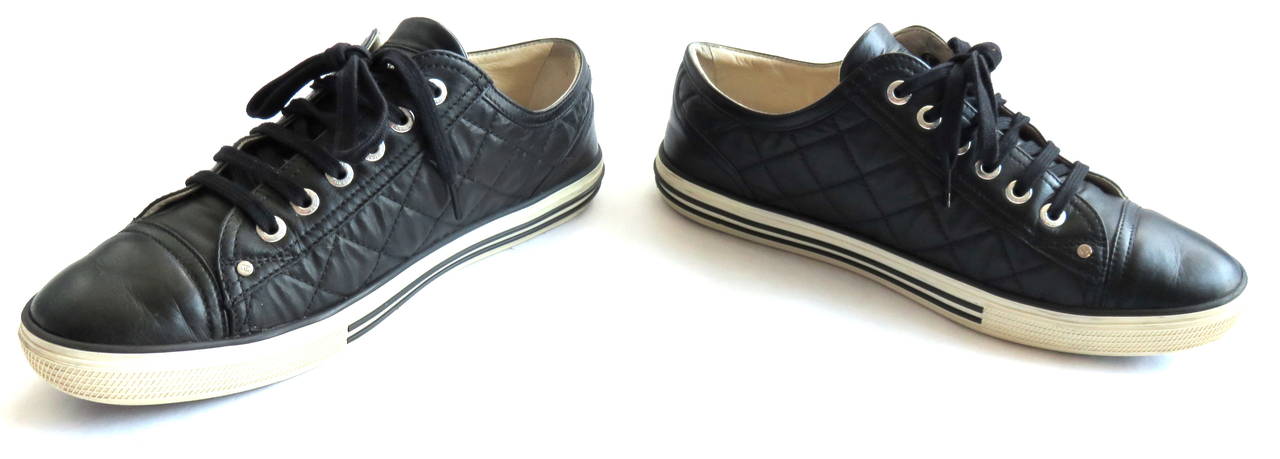 CHANEL PARIS Black quilted logo tennis shoes sneakers 1