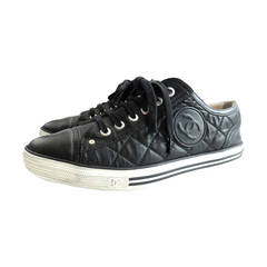 Retro CHANEL PARIS Black quilted logo tennis shoes sneakers