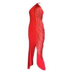 1970's BILL BLASS Scarlet fringe evening dress