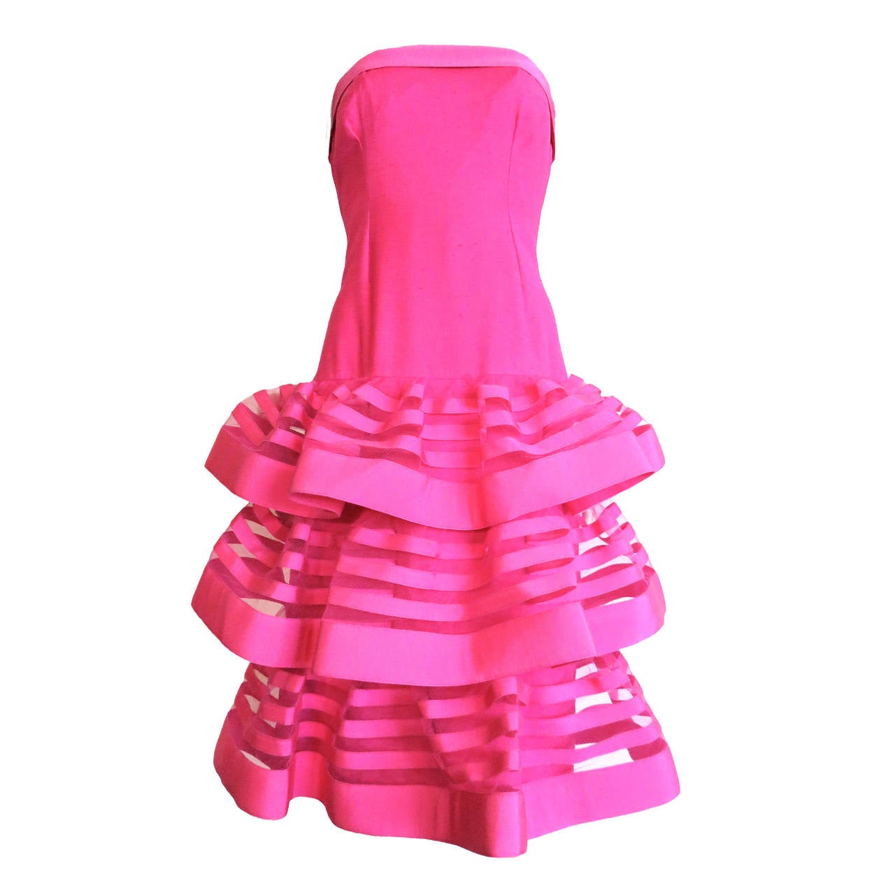 1970's NINA RICCI PARIS Hot pink tiered party dress For Sale