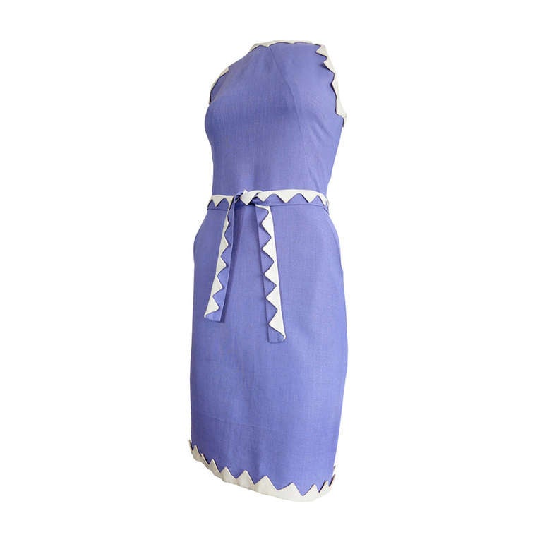 Vintage DONALD BROOKS Linen zig-zag dress & belt For Sale