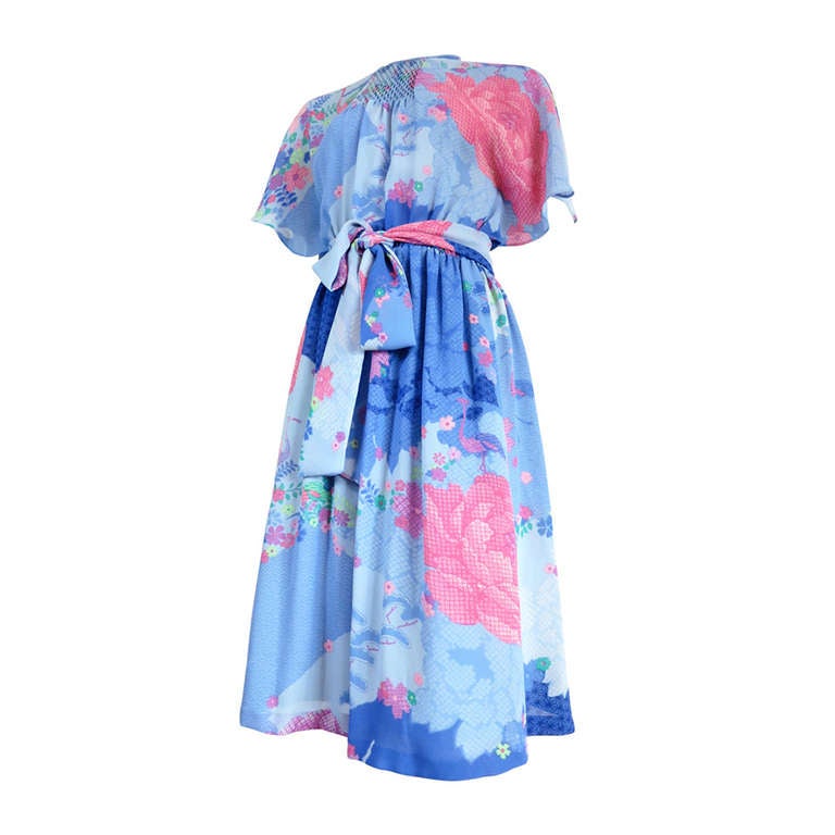 Vintage HANAE MORI Japanese floral crepe dress For Sale