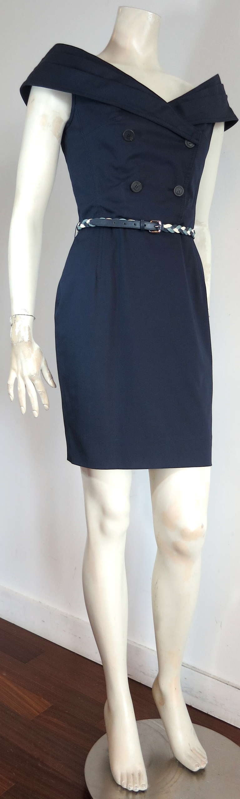 Purple CHRISTIAN DIOR Portrait collar day dress & leather belt For Sale