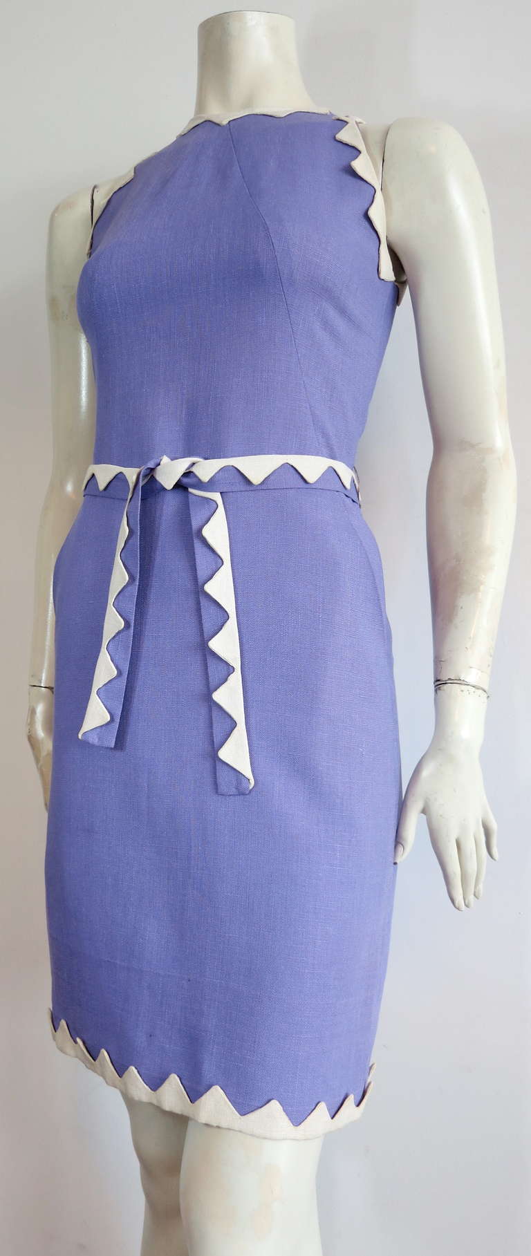 Vintage DONALD BROOKS Linen zig-zag dress & belt For Sale 3
