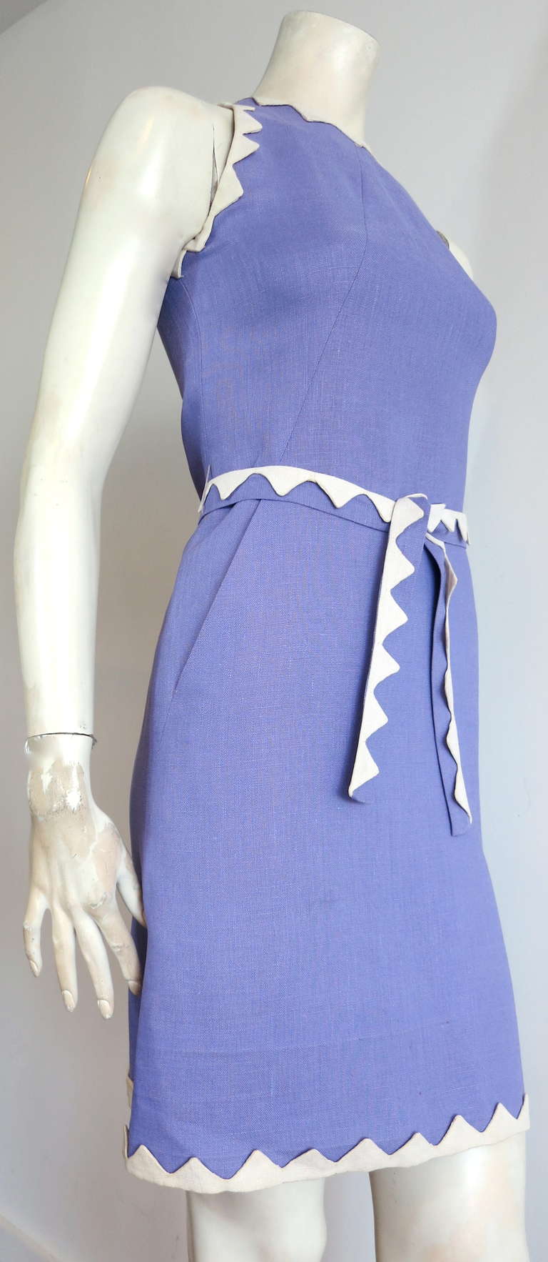 Women's Vintage DONALD BROOKS Linen zig-zag dress & belt For Sale