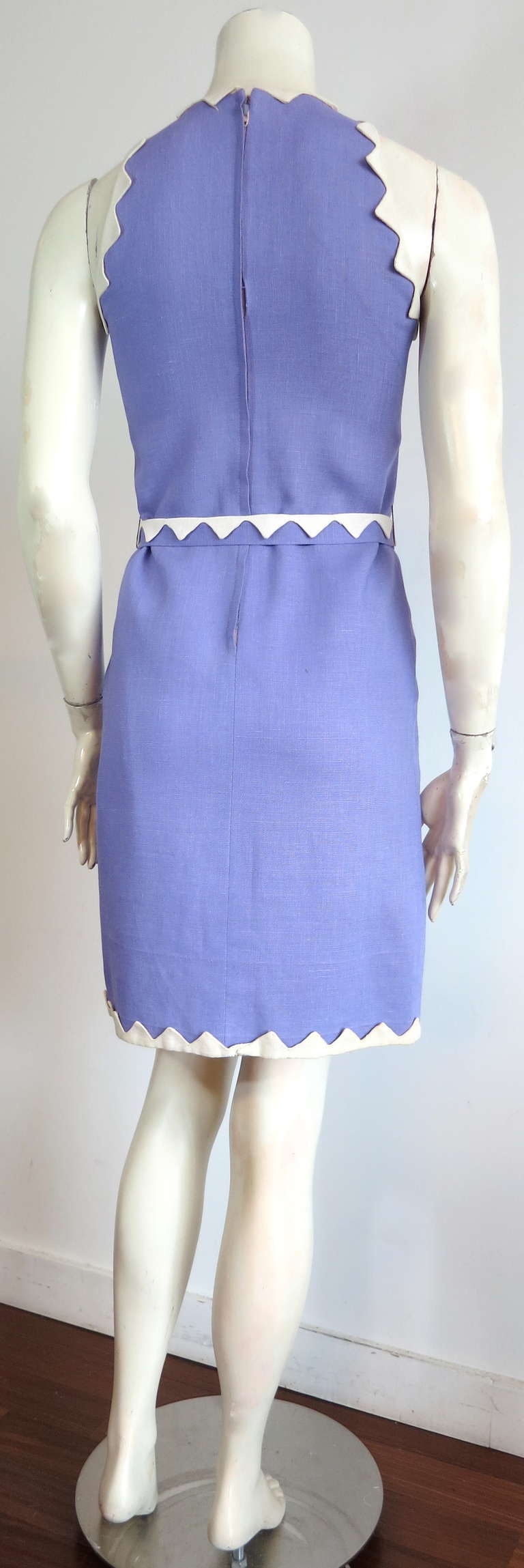 Vintage DONALD BROOKS Linen zig-zag dress & belt For Sale 1