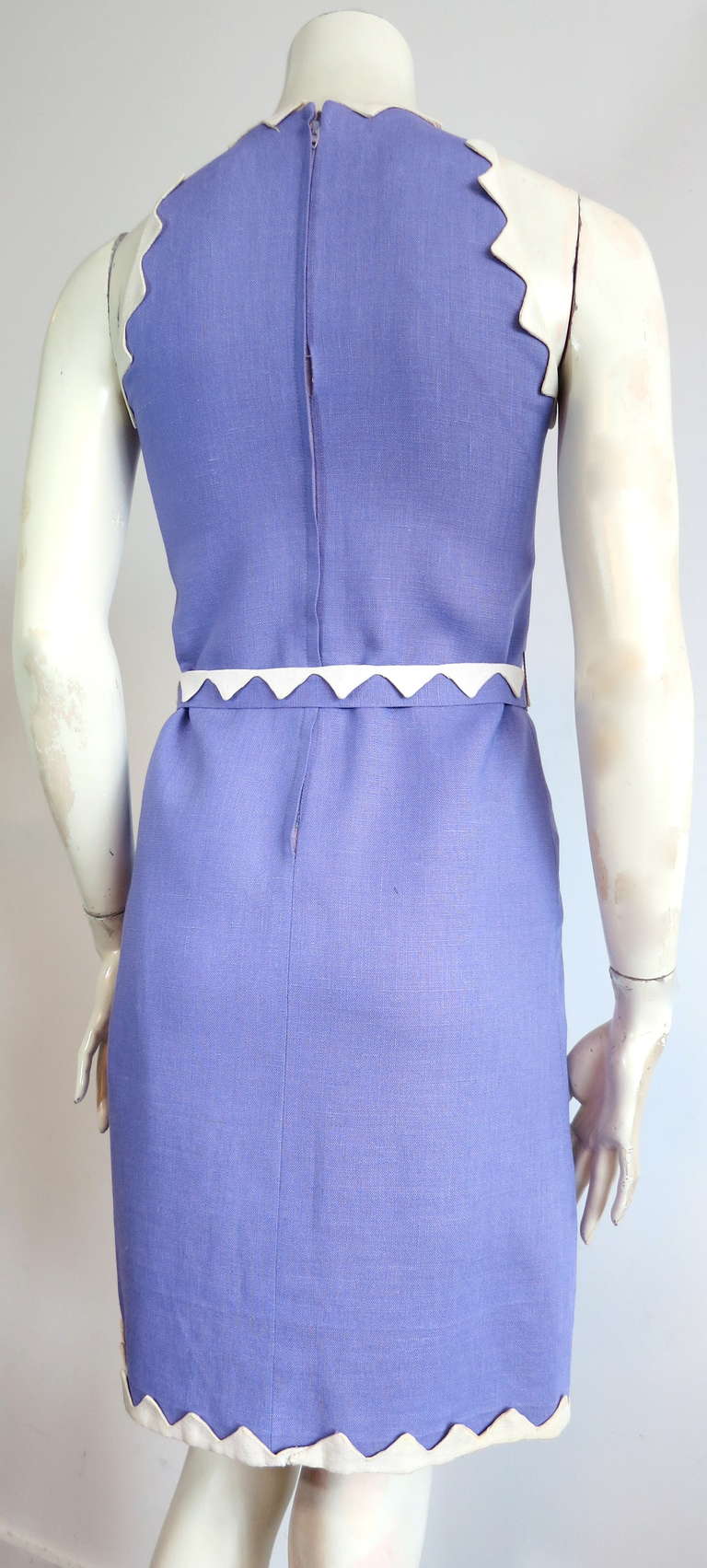 Vintage DONALD BROOKS Linen zig-zag dress & belt For Sale 2