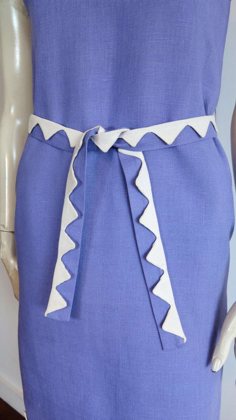 Vintage DONALD BROOKS Linen zig-zag dress & belt In Good Condition For Sale In Newport Beach, CA