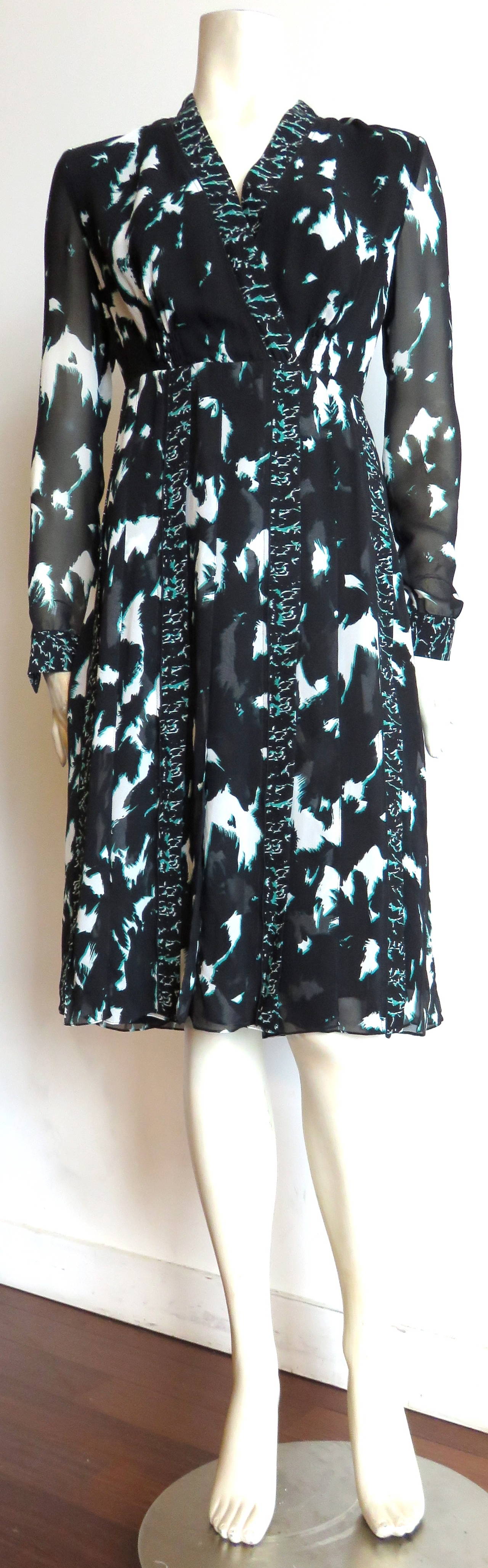 Black New 2015 PROENZA SCHOULER Silk feather print dress For Sale