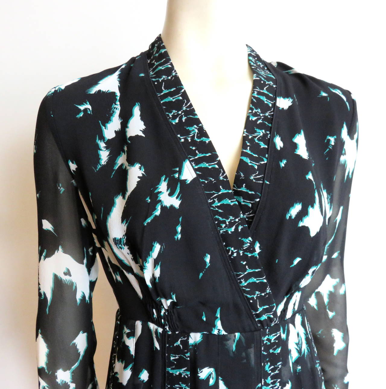 New 2015 PROENZA SCHOULER Silk feather print dress For Sale 1